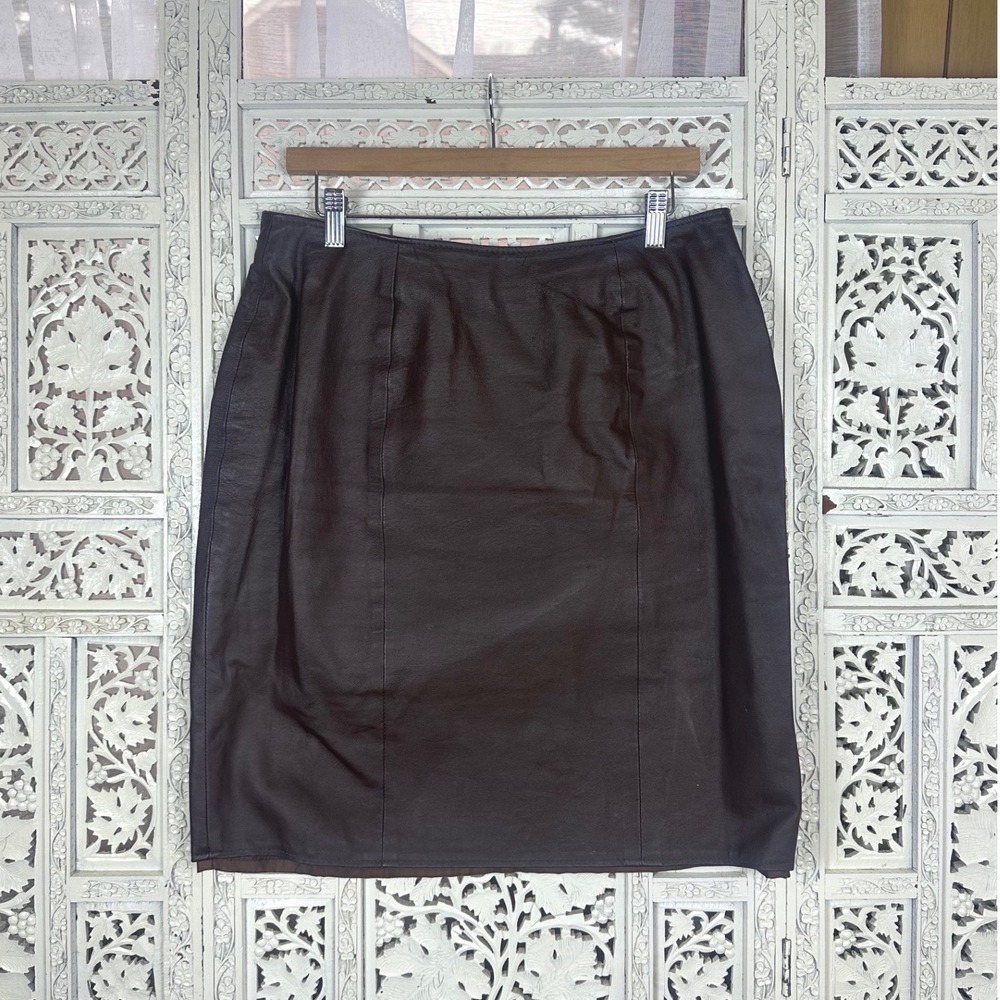 Vintage David Benjamin Chocolate Brown Boho Preppy Leather Skirt Sz 14